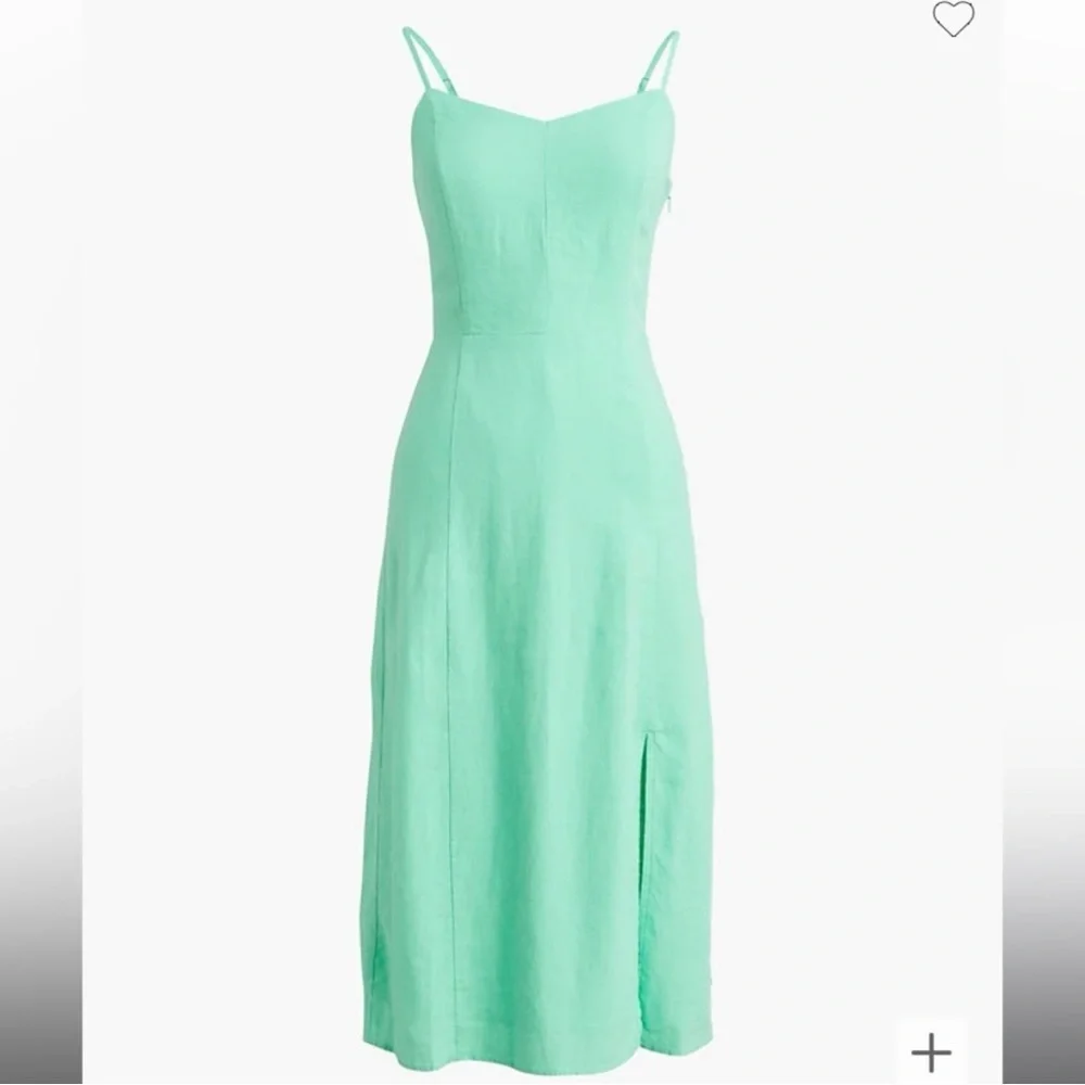 J.Crew Linen Blend Sunwashed Mint Midi Dress Size 14 Smocked Back Side Slit - Picture 15 of 15